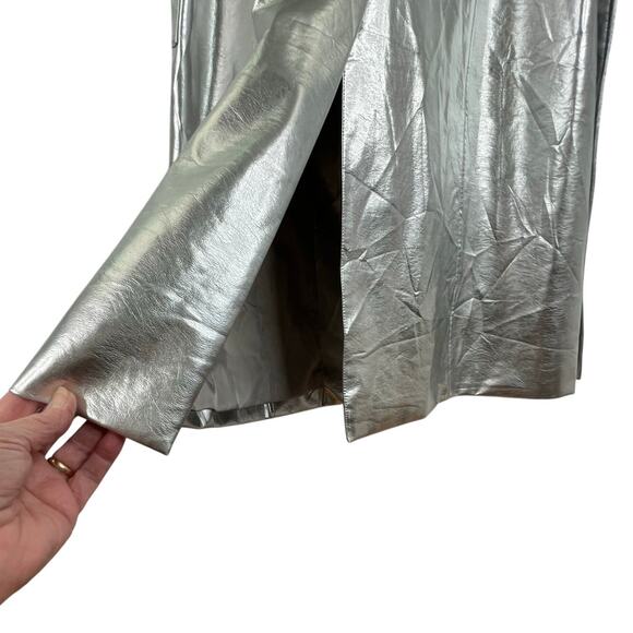 Avec Les Filles Silver Metallic Button Front Trench Coat Belted Medium *flawed - Picture 6 of 13